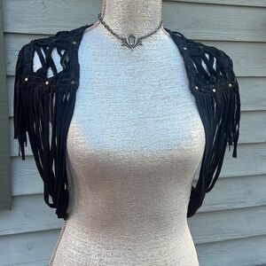 HIPSTIRR Princess Shrug Cape Black suede Festival Burning Man Cosplay Small